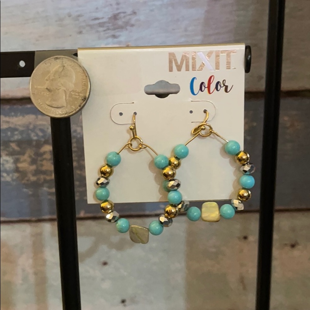 Mixit Aqua and gold colored beaded earrings hook